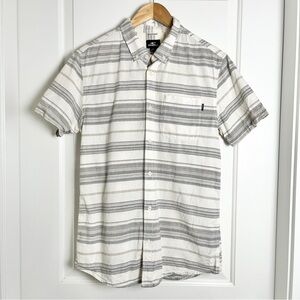 O'Neill Striped Button Up Casual Short Sleeve Shirt Beige Gray Neutrals, Medium